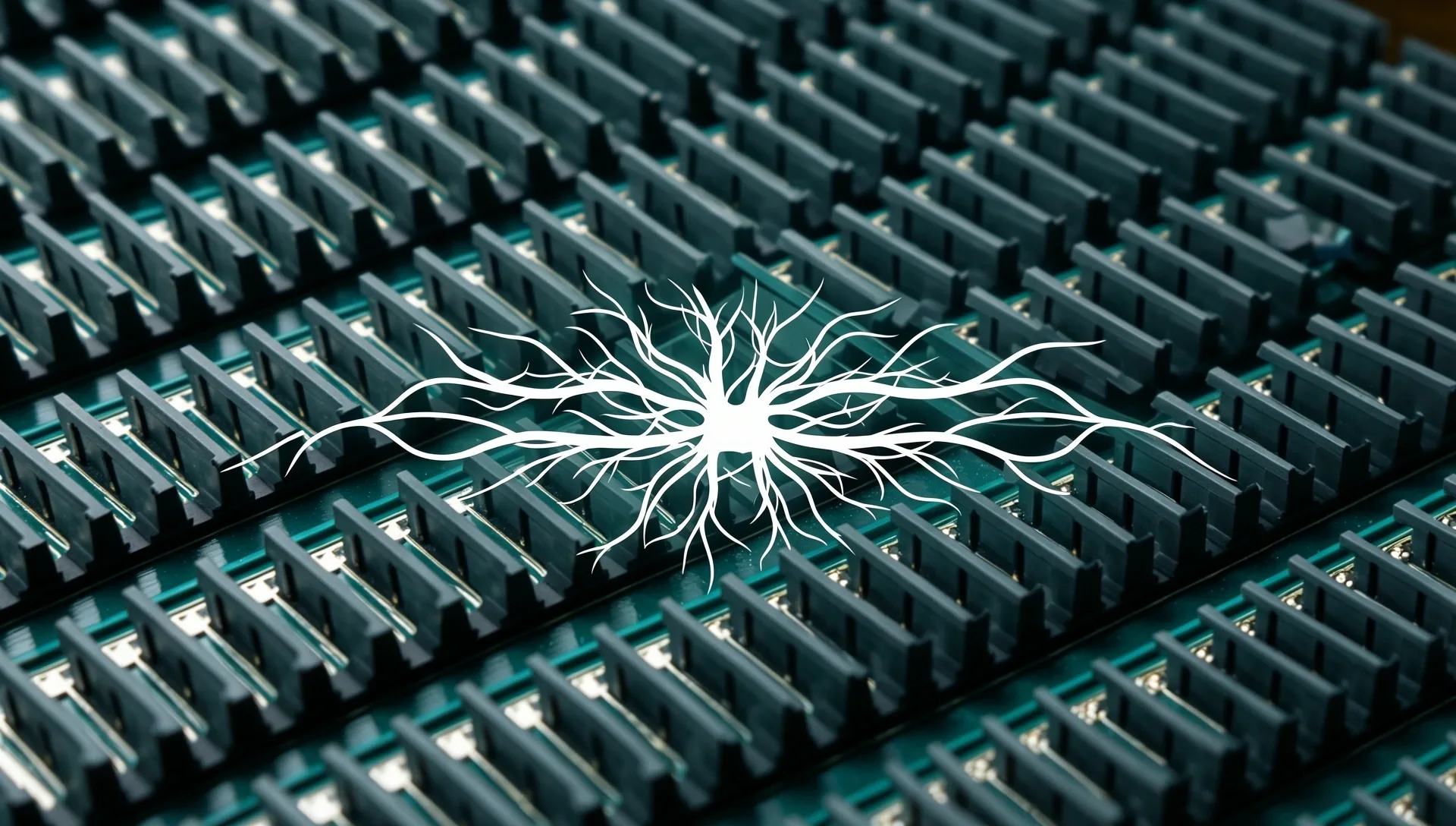 Microscopic view of neural accelerator silicon